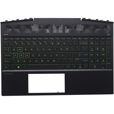 HP 15-DK, 15T-DK, 15DK, L57593-001, green backlit US keyboard palmrest
